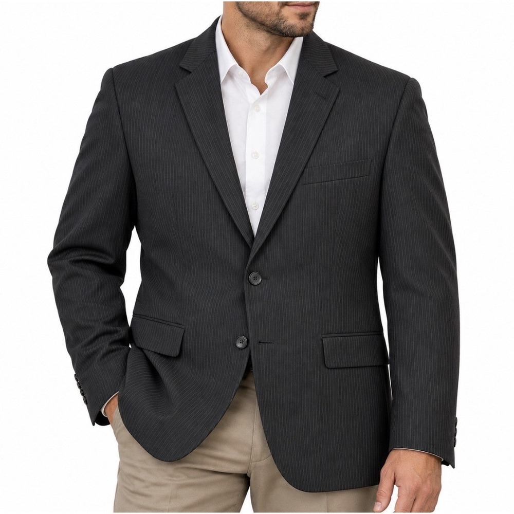 Kenneth Cole Mens Black Pinstripe Blazer Jacket Sport Coat 42R Career Formal